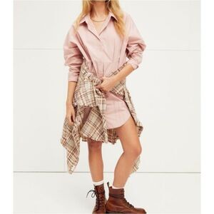 Free People Taia Womens M Solid Pink Shirt Dress OB1245762